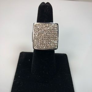 Chunky Cocktail Ring Silver Tone Stainless Steel Rhinestone
